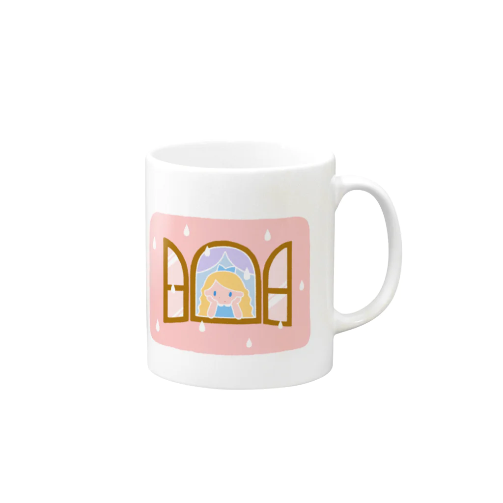 ゴンの雨をながめる女の子（ピンク） Mug :right side of the handle