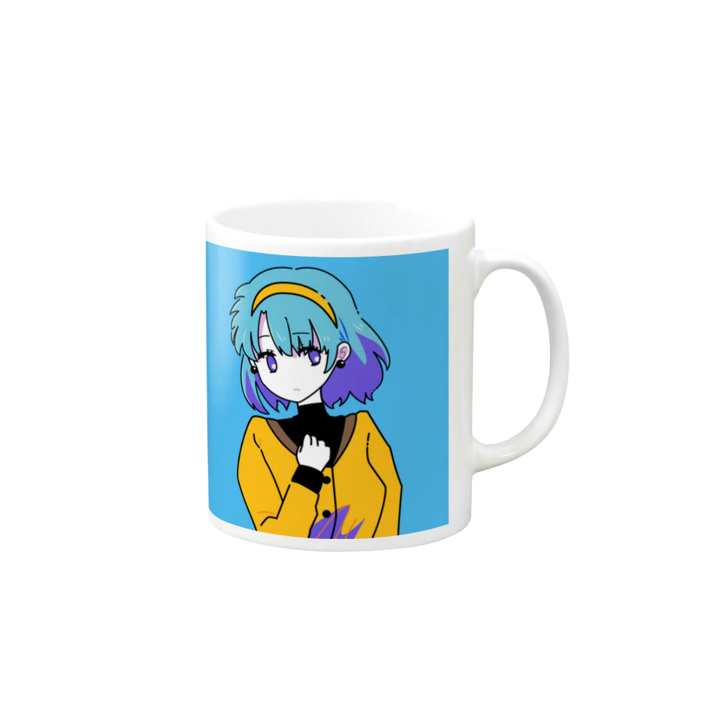 かる の しょっぷのレトロポップガール　あお Mug :right side of the handle