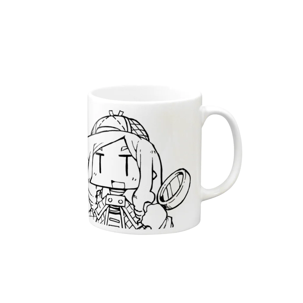 しろと助手くんの家猫工房ショップの05オリジナルキャラクターマグカップ（探偵） Mug :right side of the handle