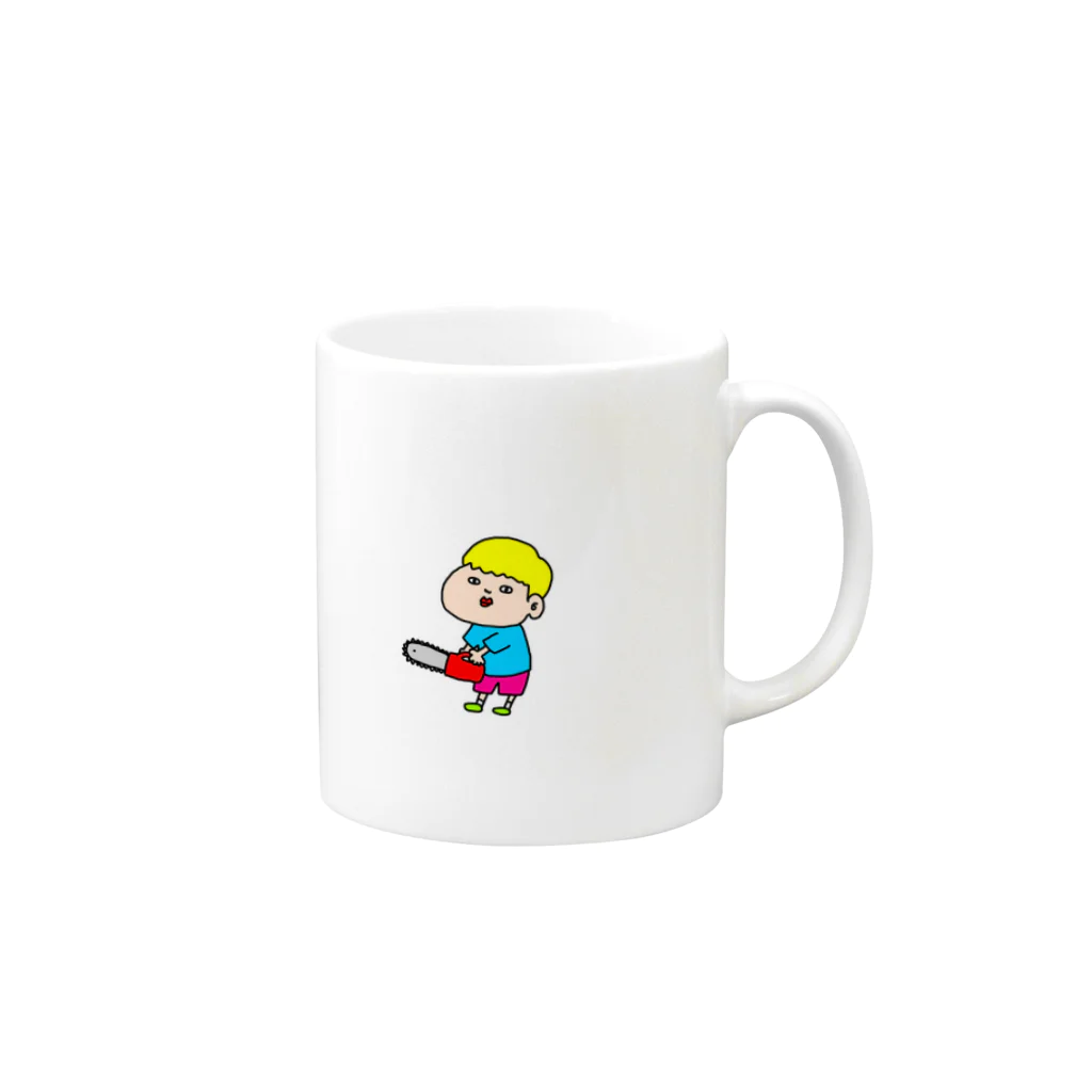 ウメ芸屋のデリバリーチェーンソーくん Mug :right side of the handle