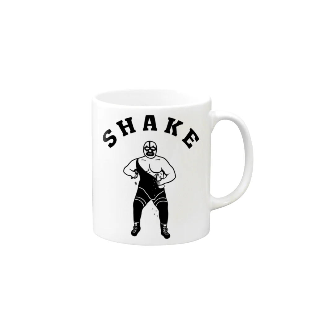 AliviostaのShake マスクマン プロレスラー イラストアーチロゴ マグカップの取っ手の右面