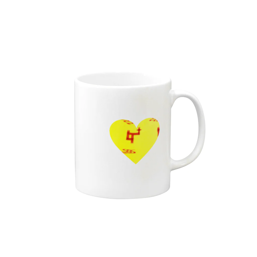 ♡Hanuru´ｓ shop♡の黄色の絣ハート Mug :right side of the handle