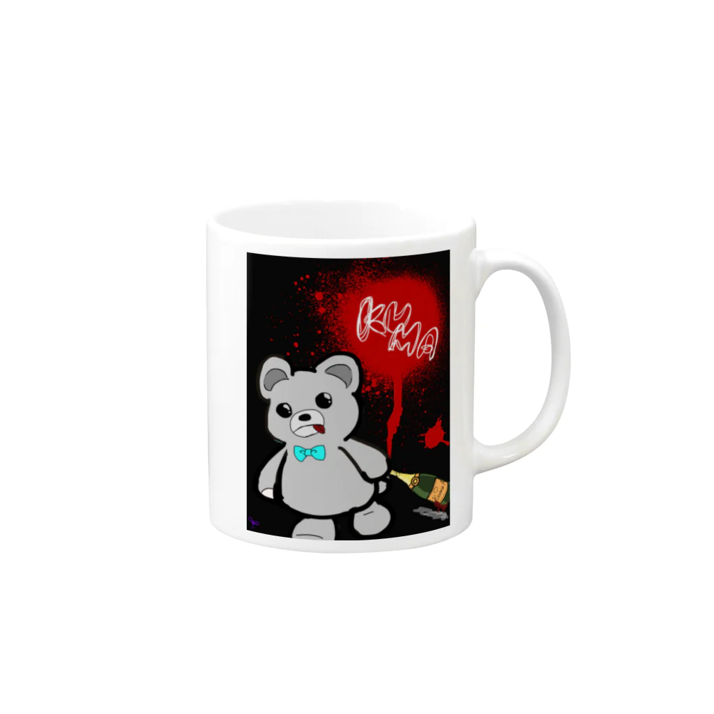 みみてゃのメンヘラ酒ヤクザのくまくん(黒) Mug :right side of the handle