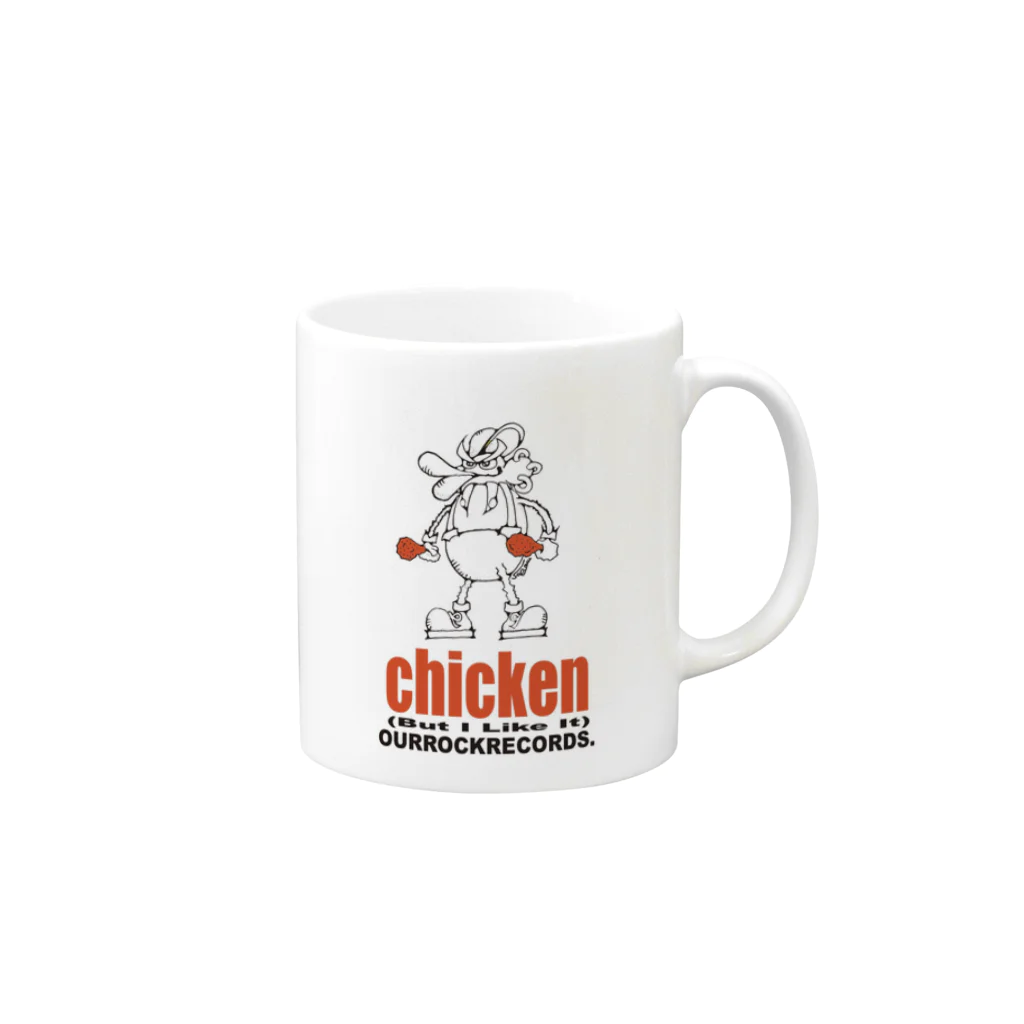 ナカガワ サトルのourrockrecords@chicken Mug :right side of the handle