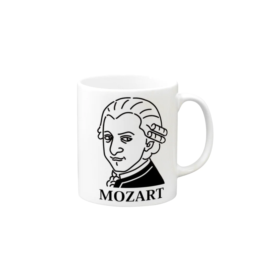 Aliviostaのモーツアルト Mozart イラスト 音楽家 偉人アート モーツァルト ストリートファッション マグカップの取っ手の右面