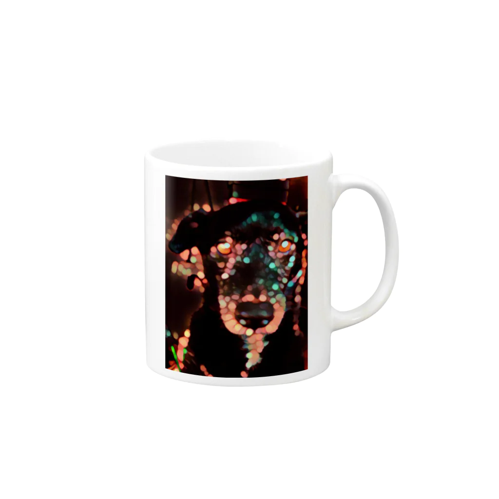 ハグハグのBokeh Bubbles　blackdog Mug :right side of the handle