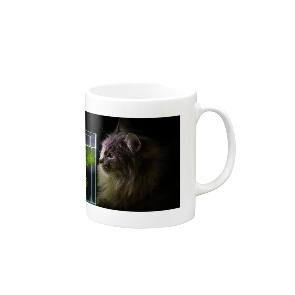 Lotus Betta Clubの猫と魚のマグカップ Mug :right side of the handle