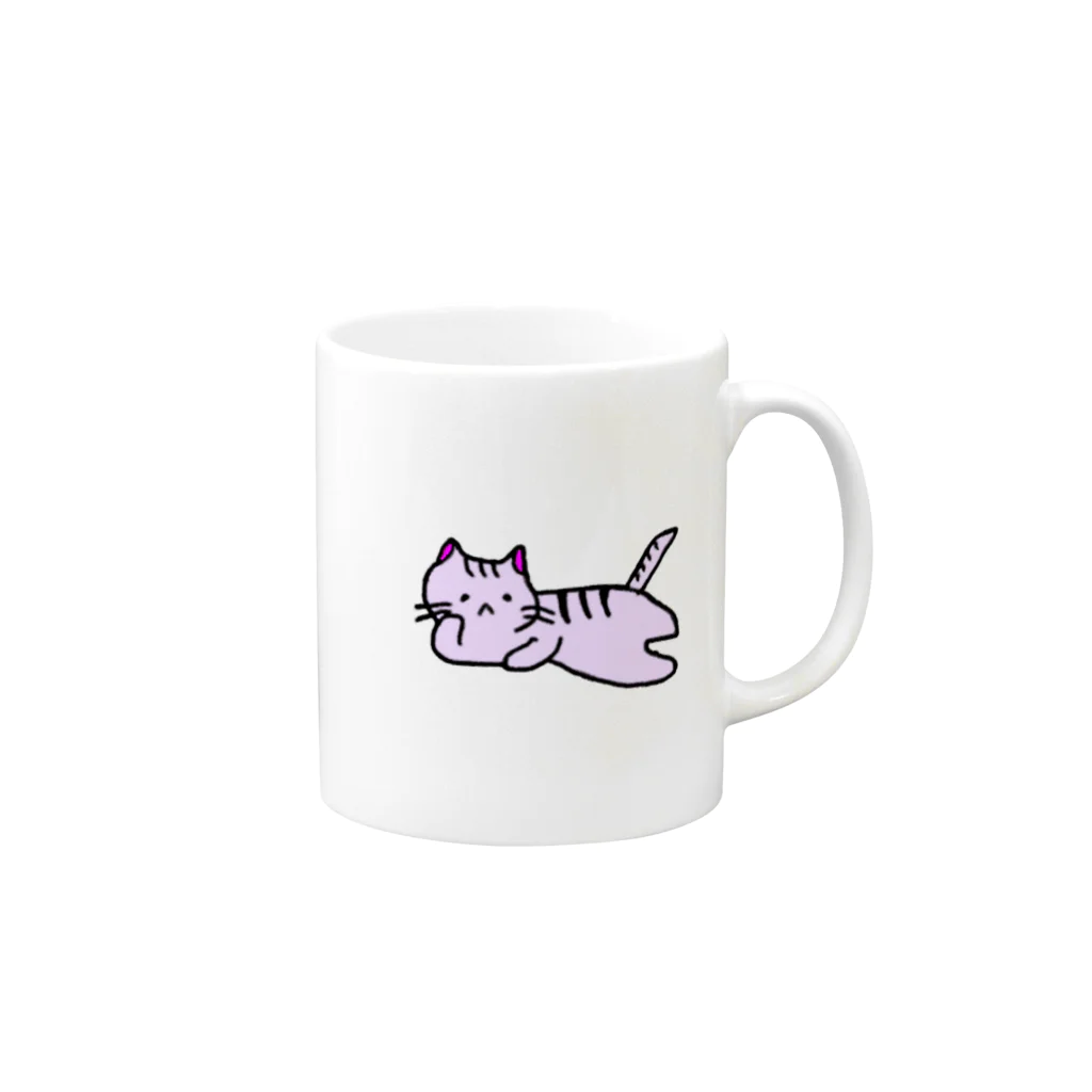 おもち屋さんのごろごろねこ（紫） Mug :right side of the handle