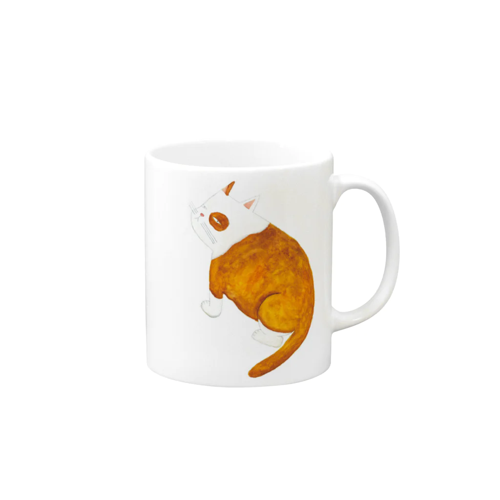 IllustCodeのBrown Ana White Cat Mug :right side of the handle