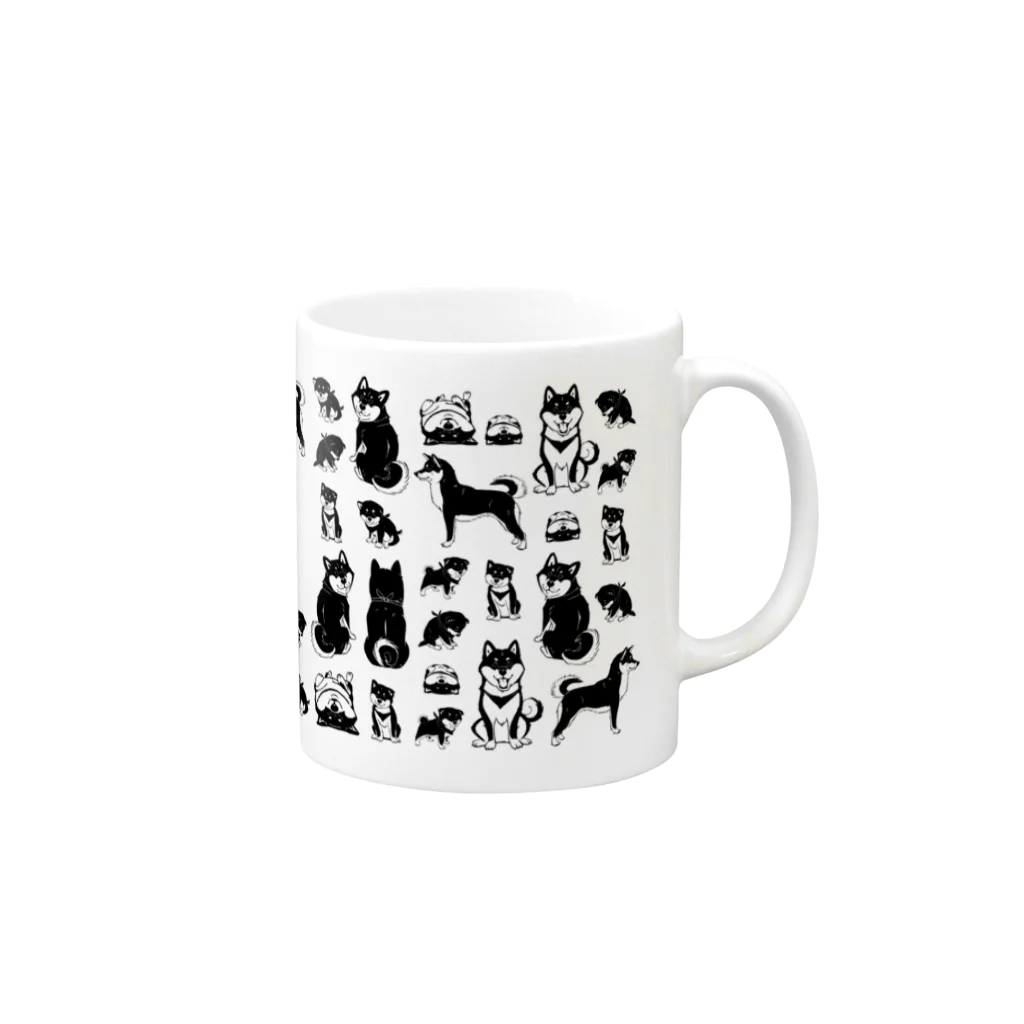 タバタ画房の柴犬（黒柴）たくさん Mug :right side of the handle