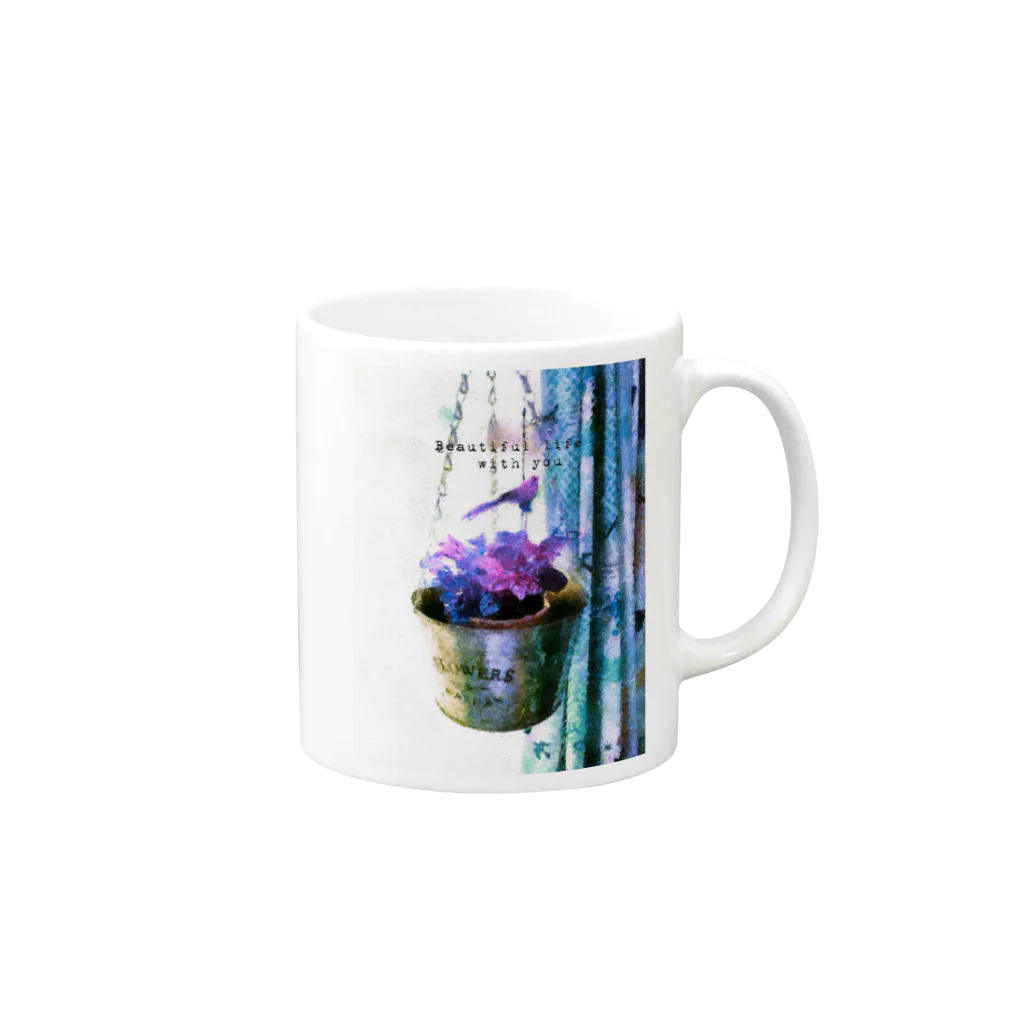 Blue roes tea*のBeautiful life with you Mug :right side of the handle