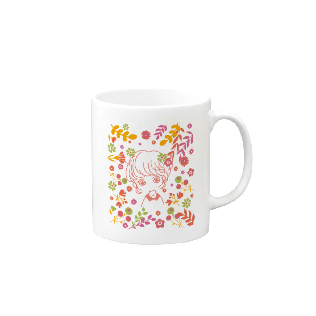 かすみ草の乙女の花占い Mug :right side of the handle