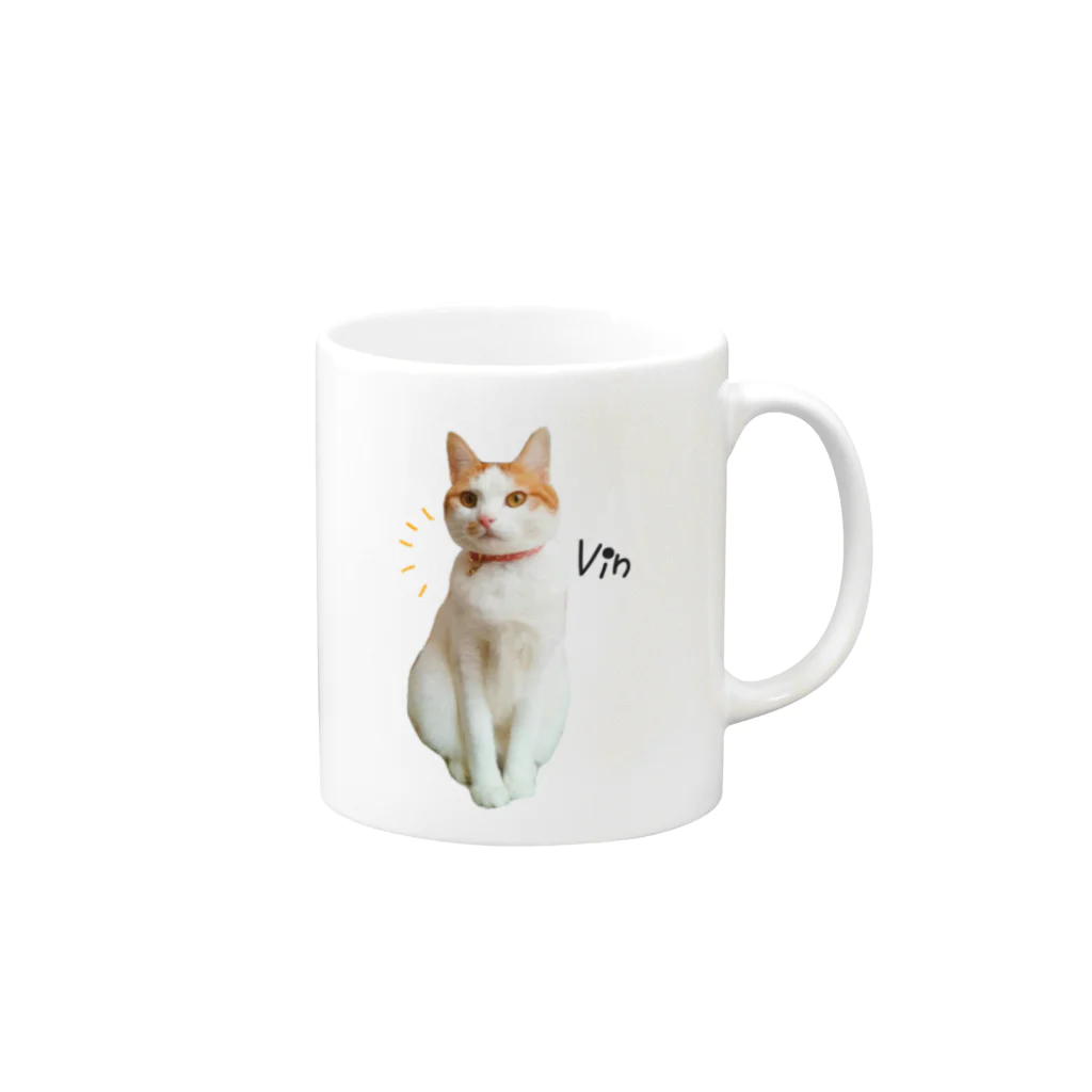 にゃん福堂　猫雑貨のお店のハチワレ猫ヴィン Mug :right side of the handle