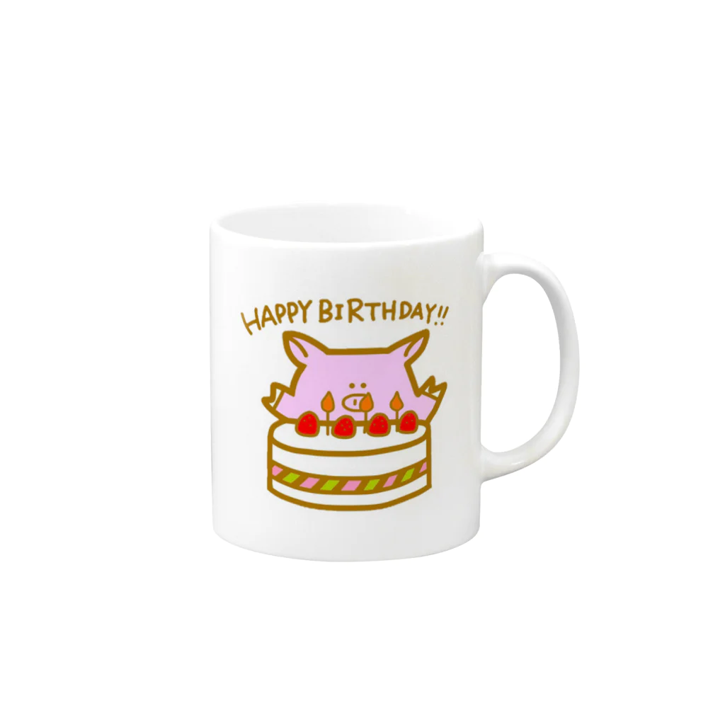 りこ’s Marketのこぶたのぶーちゃん・お誕生日 Mug :right side of the handle