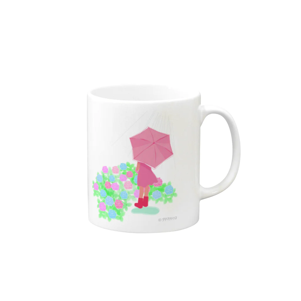 タチマチトリコのあめとあじさいとわたし　ピンク Mug :right side of the handle