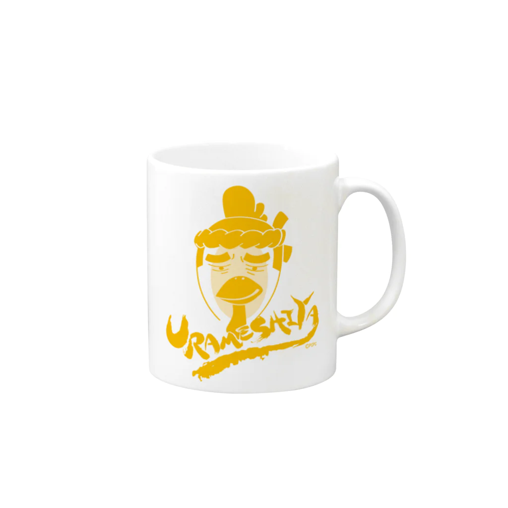 博多明太！ぴりからこちゃん公式グッズストアの鶏皮大将 Mug :right side of the handle