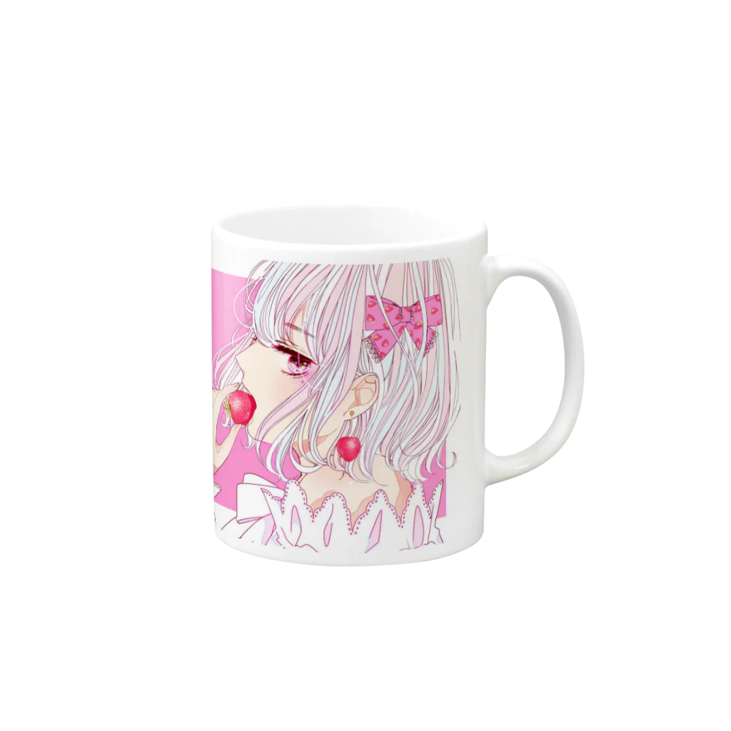 ꜀(.௰. ꜆)꜄もふもふ屋のいちご×White Mug :right side of the handle