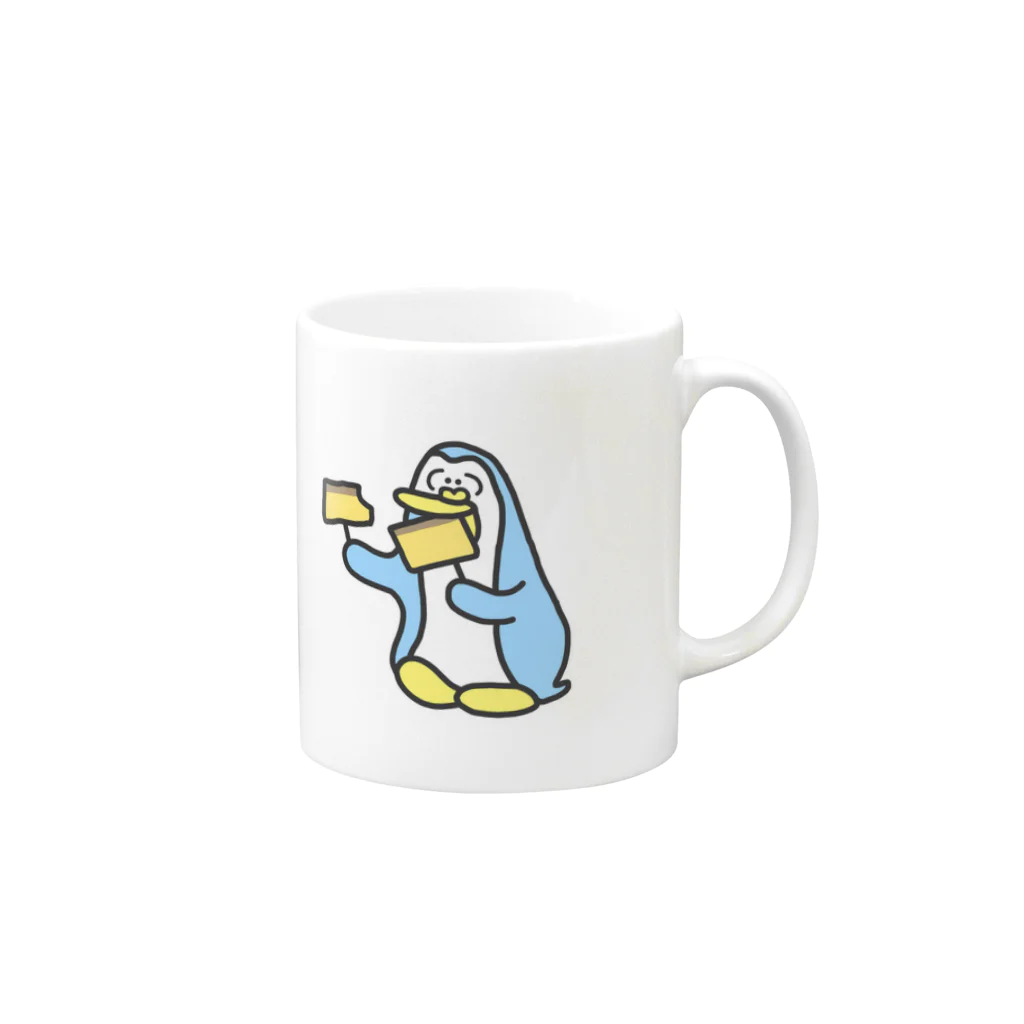 ぎりのぎりまでブルドッグSHOPのカステラたべる？ Mug :right side of the handle