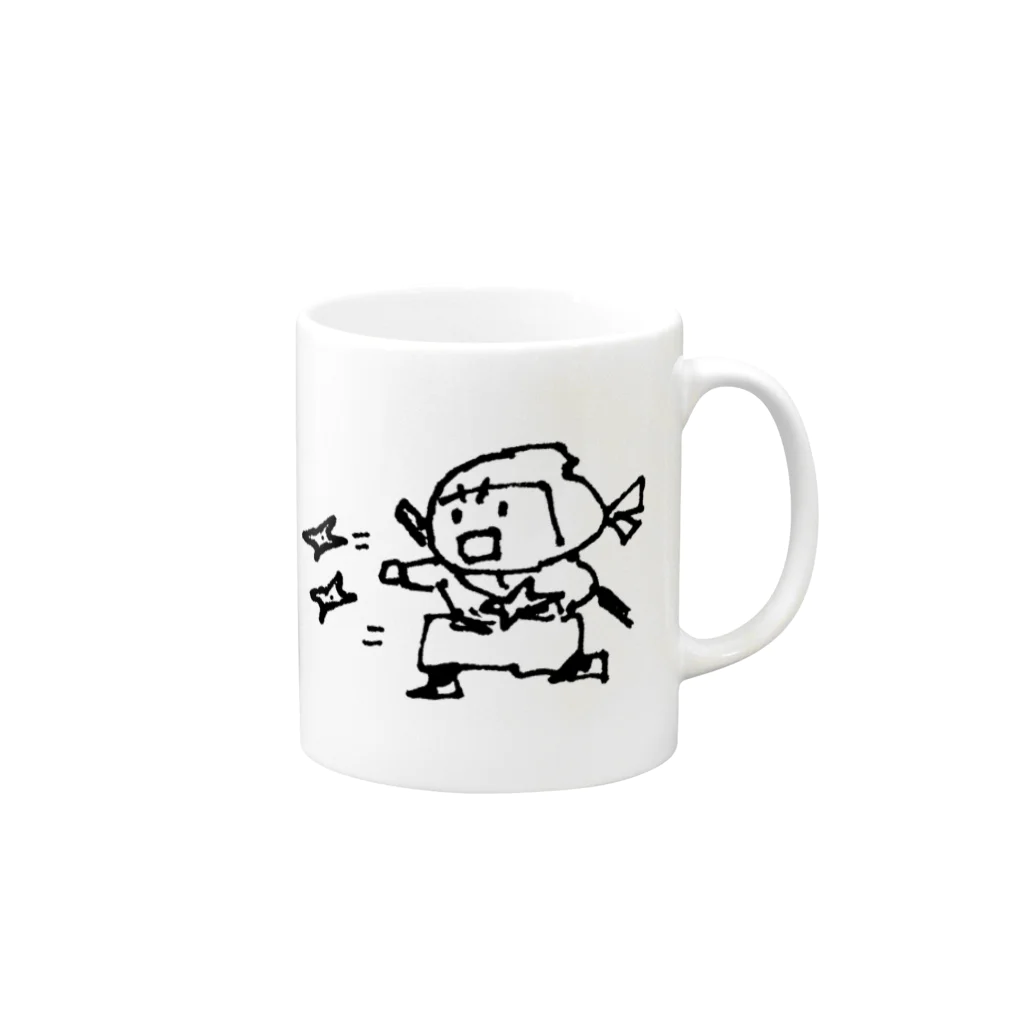 てがきですの屋さんの忍者 手裏剣を投げる! 丸さん Mug :right side of the handle