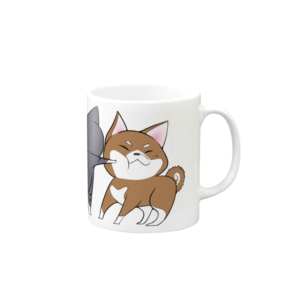 スナネコシンドバッド SUZURIキャラバンのしばねこネコパンチ（胡麻柴） Mug :right side of the handle