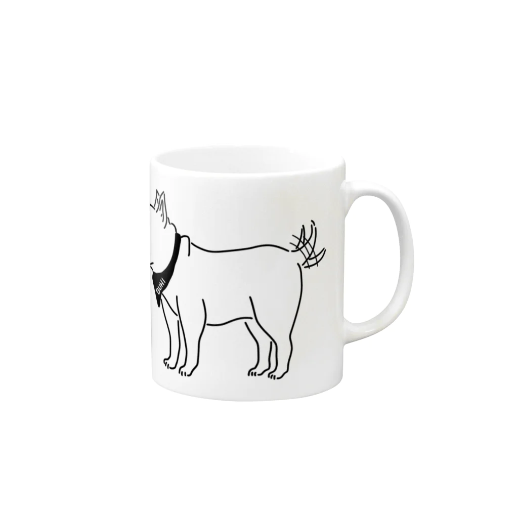 Aliviostaのフレンチブルドッグ しっぽをふる 動物イラスト Mug :right side of the handle