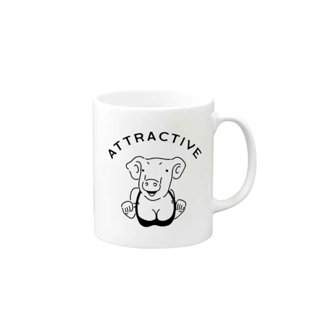 AliviostaのAttractive pig 魅力的なブタ 動物イラスト アメカジ Mug :right side of the handle