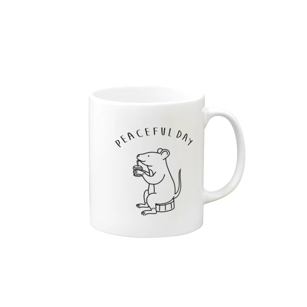 AliviostaのPeaceful Day ネズミ 動物イラスト Mug :right side of the handle