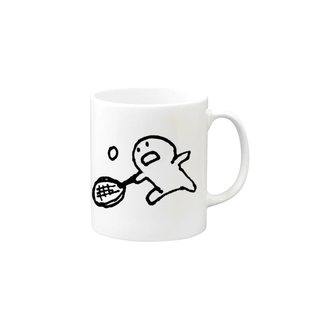 てがきですの屋さんのテニス！丸さん Mug :right side of the handle