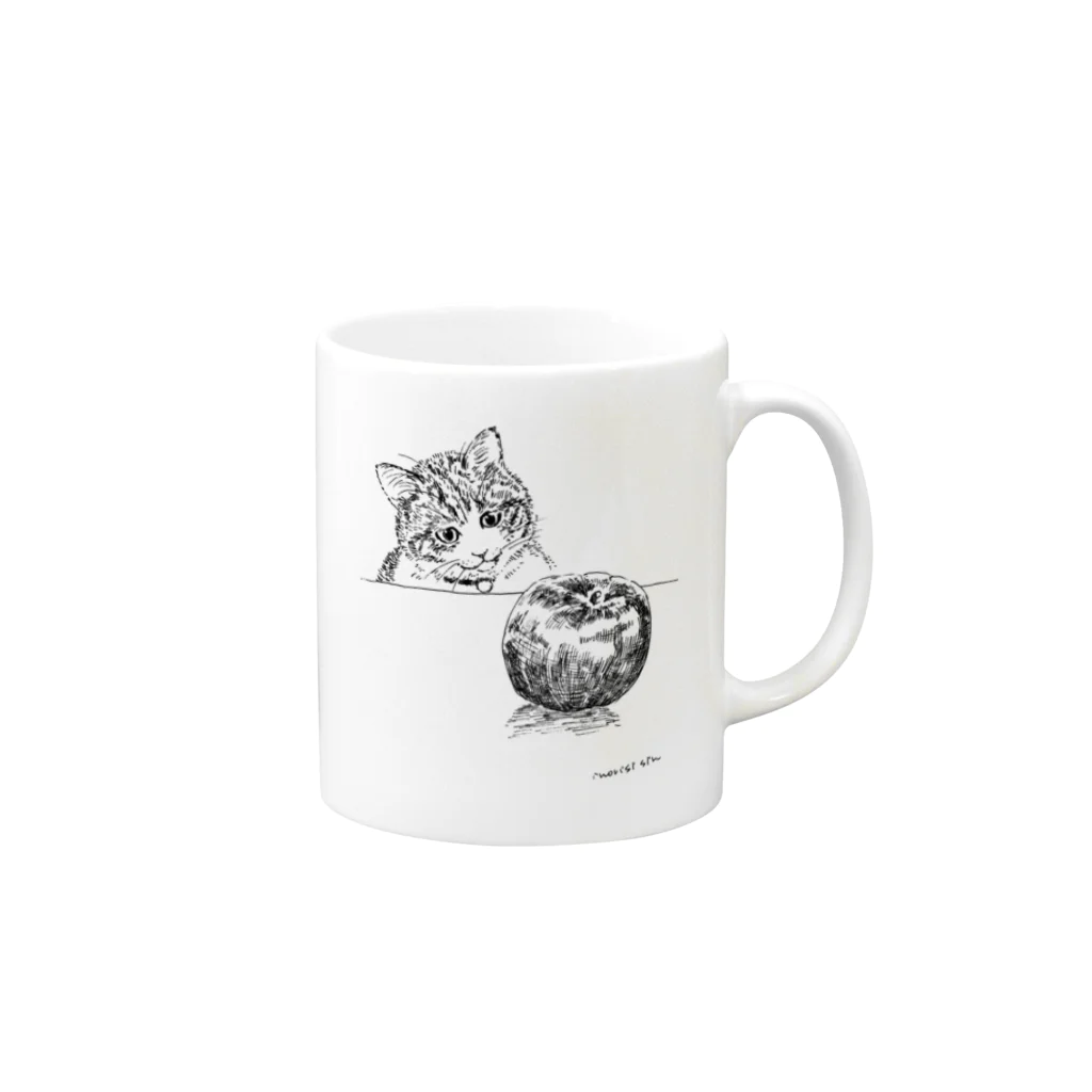 イノリシ　シンの猫とりんご Mug :right side of the handle