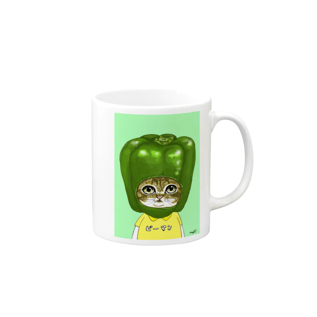 ながみねのピーマンな猫 Mug :right side of the handle