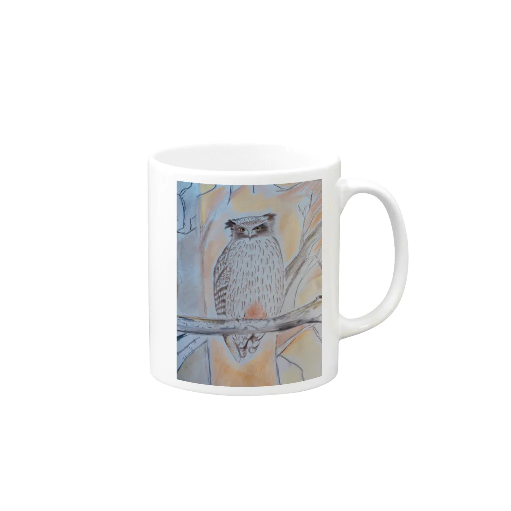 SNOW LIFE JOURNEYの北海道のいきものシリーズ シマフクロウ Mug :right side of the handle