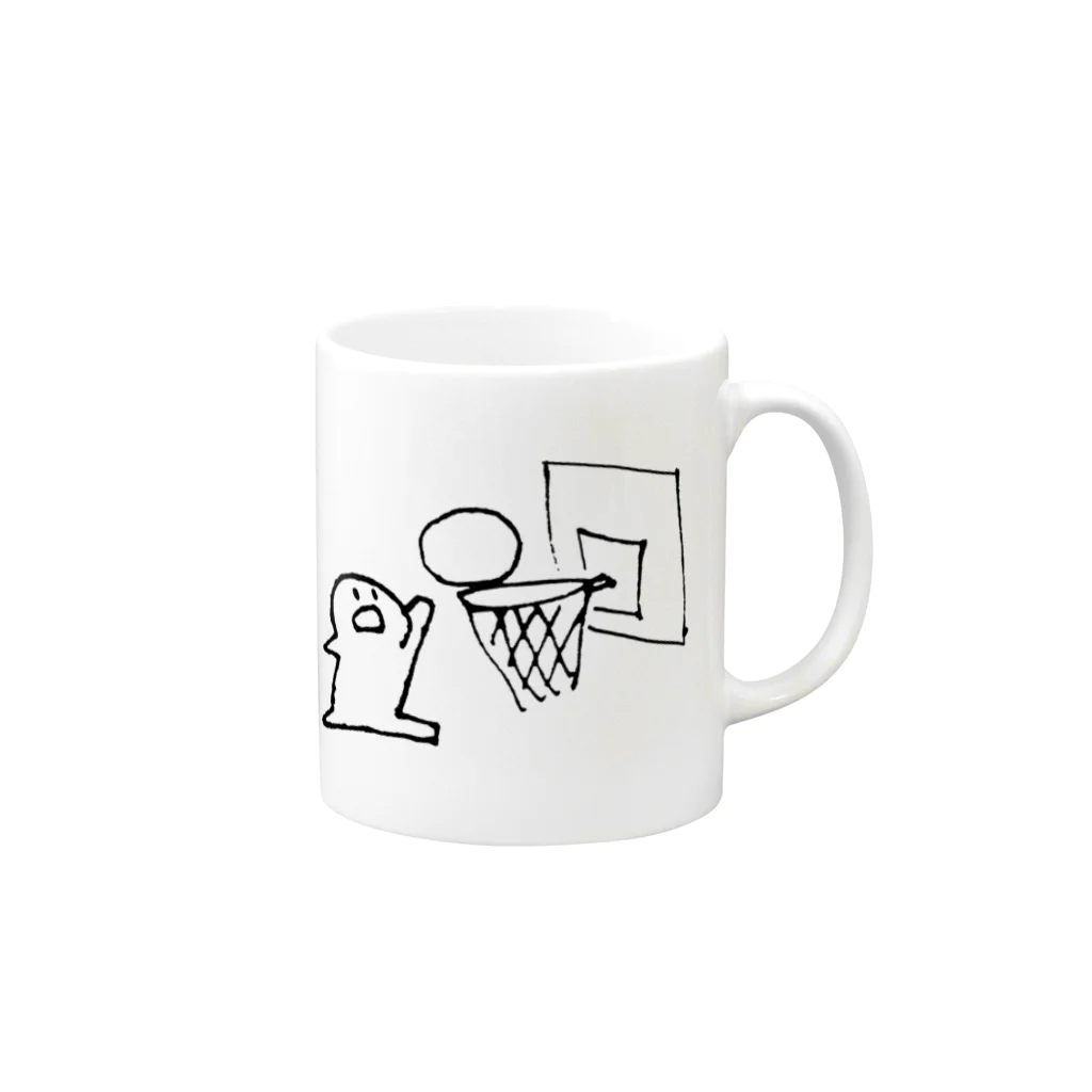てがきですの屋さんのバスケットボール！丸さん Mug :right side of the handle