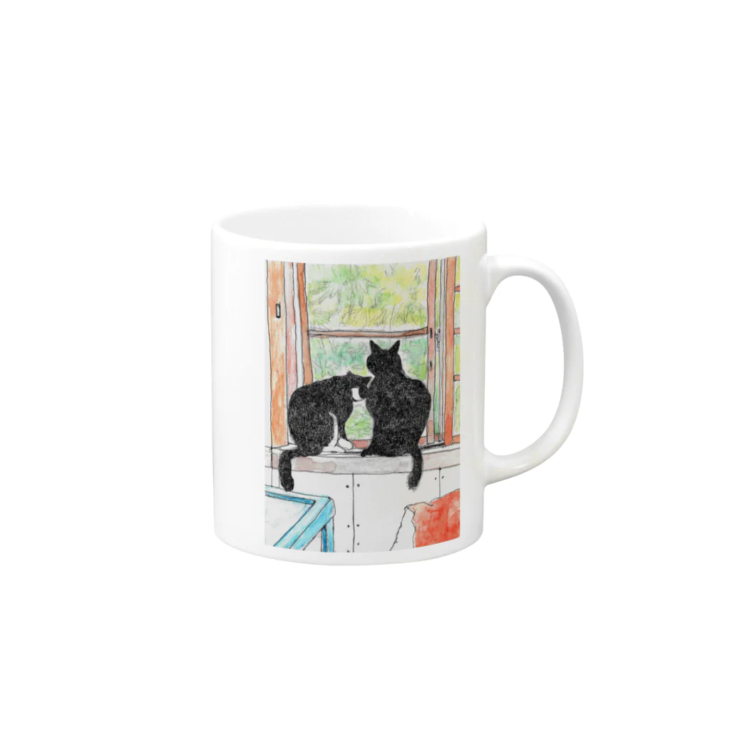 樽猫堂  安部円子の小樽の猫２ひき Mug :right side of the handle