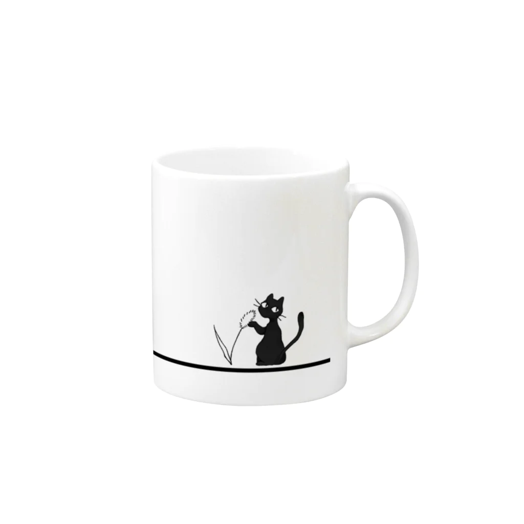 葉脈のじゃれる猫 Mug :right side of the handle
