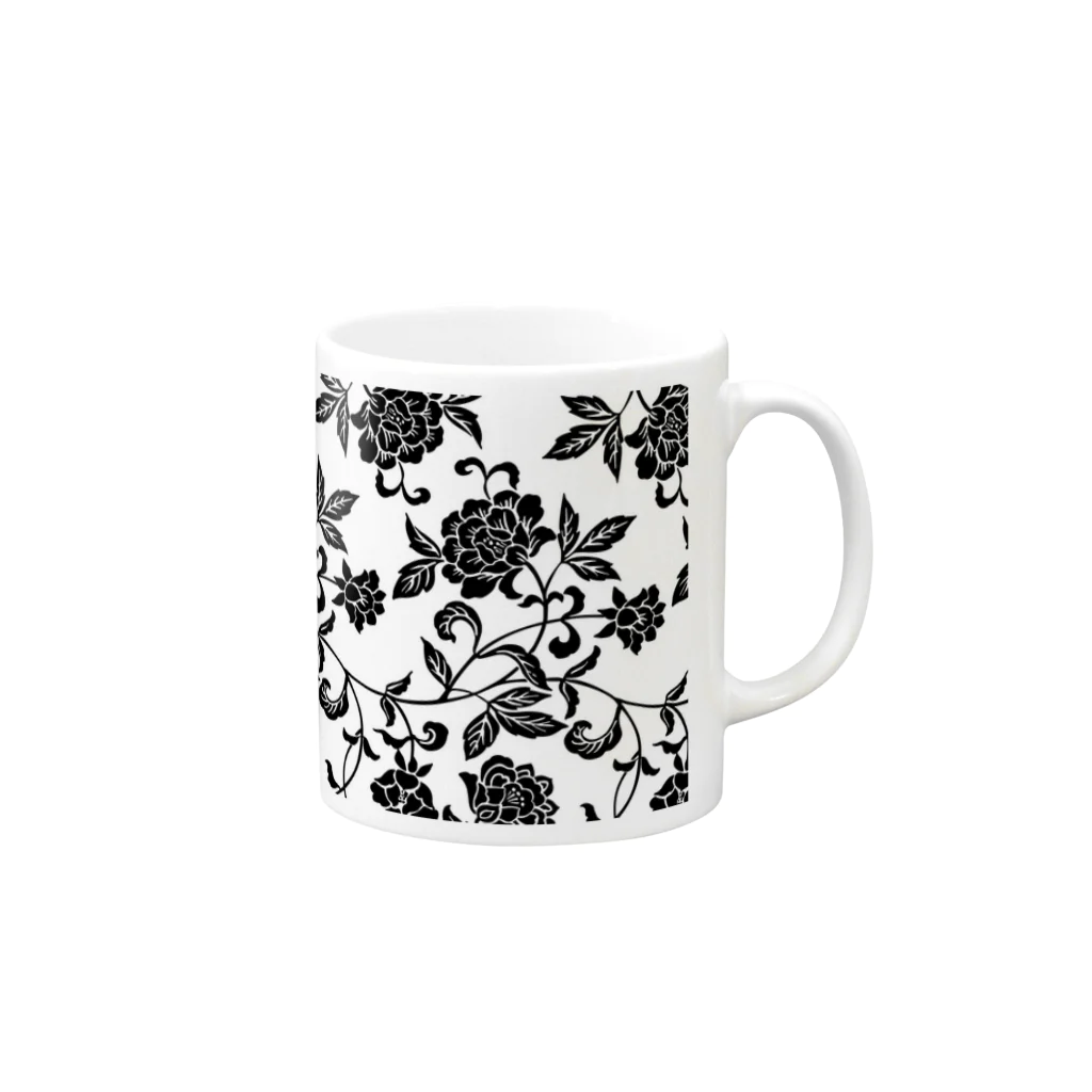 くろの花柄 Mug :right side of the handle