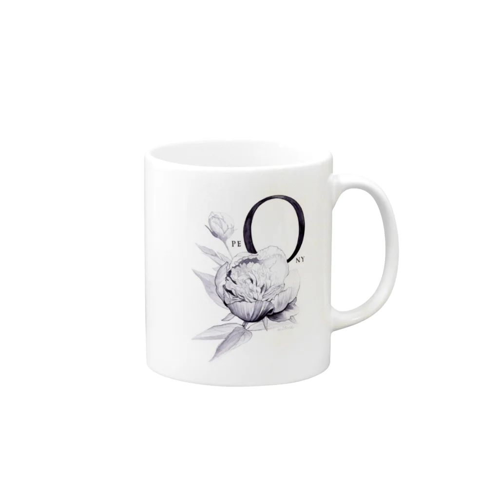 t-mituneのPEONY_花と蕾 Mug :right side of the handle