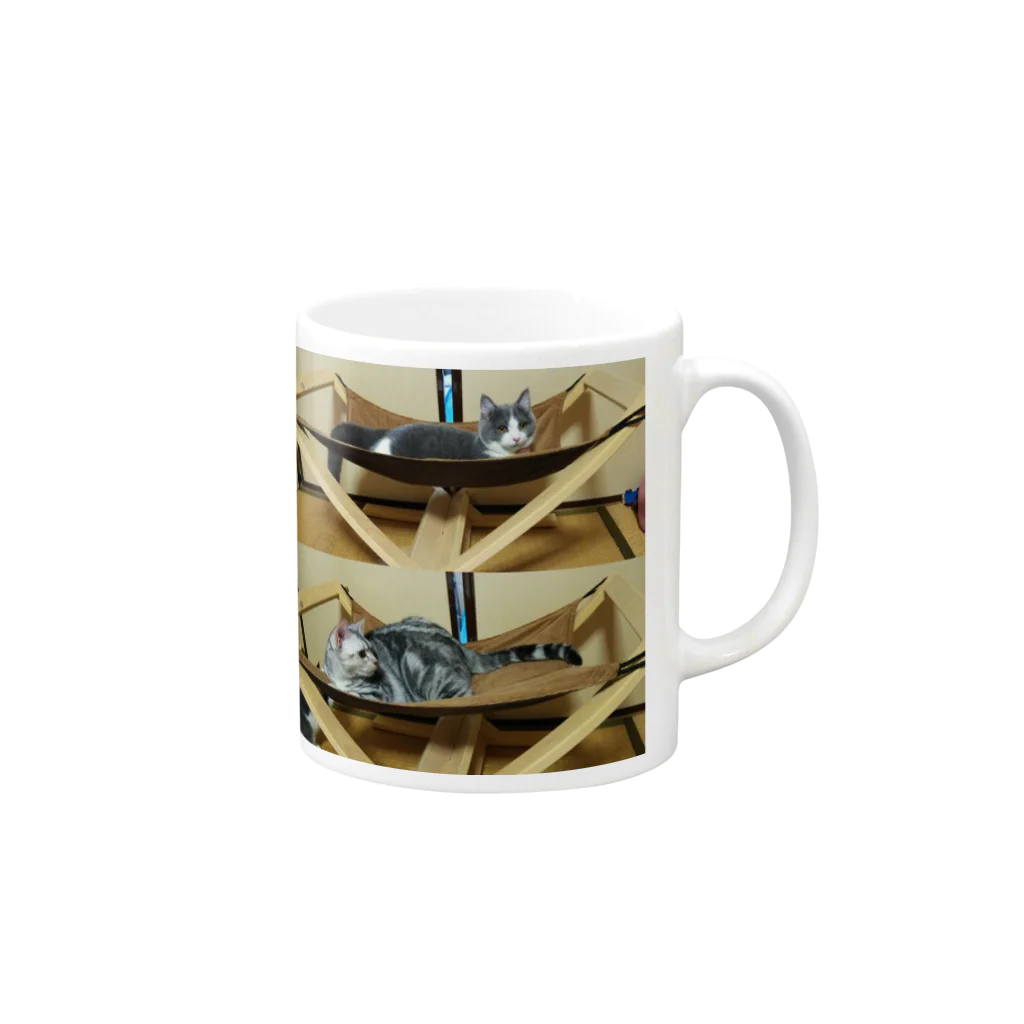 ポロ銀ファクトリー(ФωФ)withきなこの＊猫シリーズ＊ハンモック Mug :right side of the handle