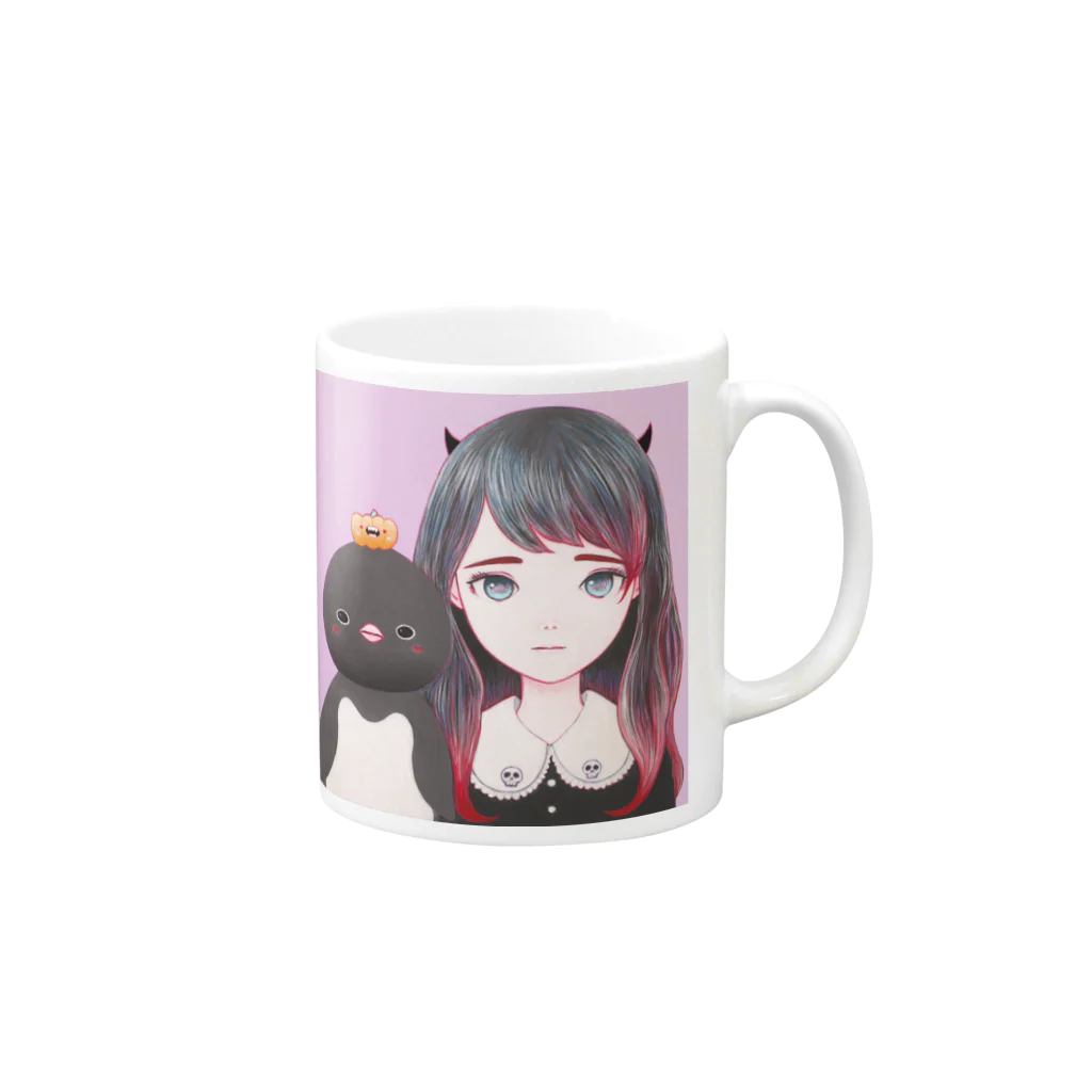 KAORU HASEGAWA SUZURI STOREのOctober Friends Mug :right side of the handle