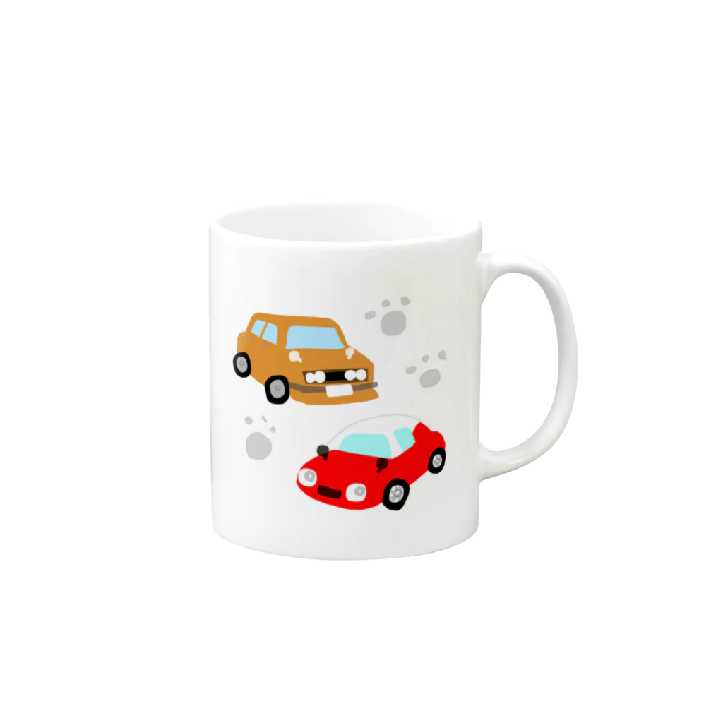 もふもふにゃんずの足跡レトロカー Mug :right side of the handle