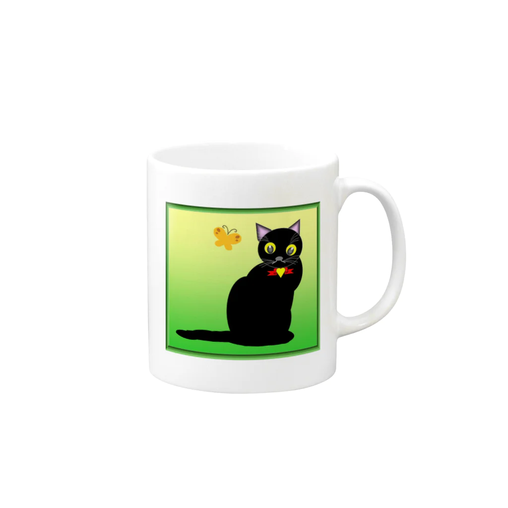 ｔ８６ｎ　オリジナルの黒猫と蝶々 Mug :right side of the handle