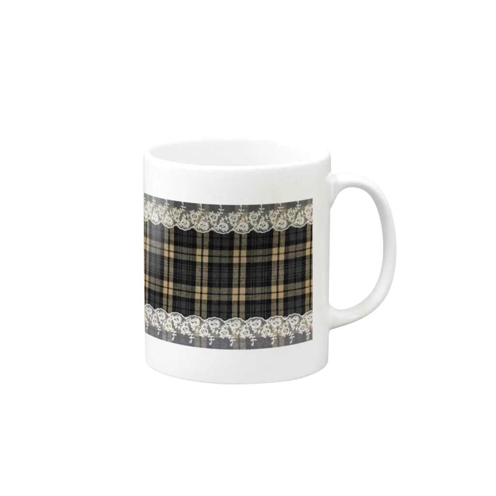 merongのチェック＆レース Mug :right side of the handle