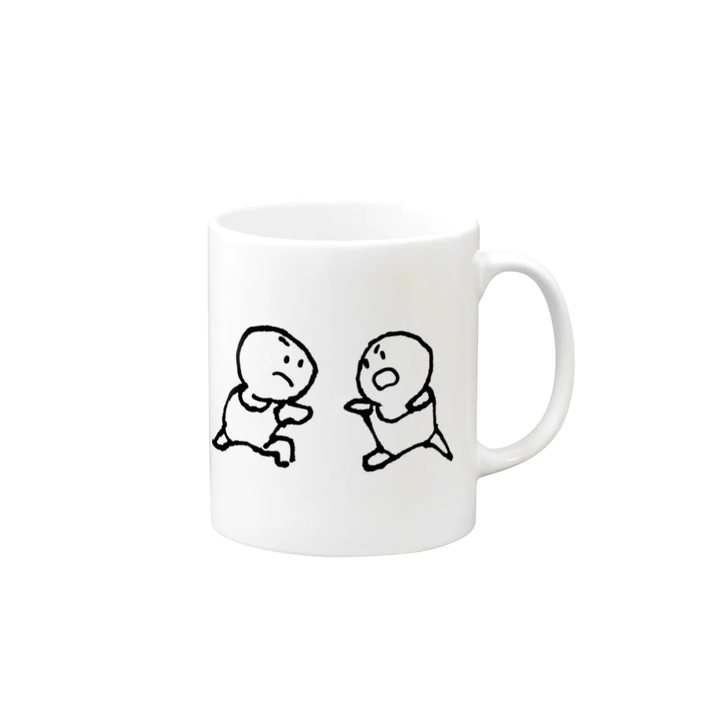 てがきですの屋さんのレスリング！丸さん Mug :right side of the handle