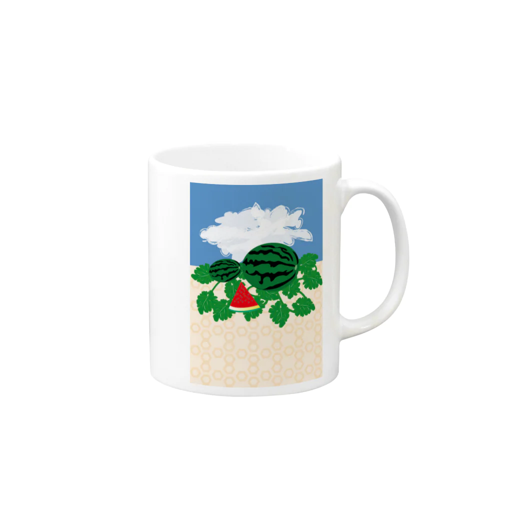 ジルトチッチのデザインボックスのスイカ畑の真っ赤なスイカのグッズです Mug :right side of the handle