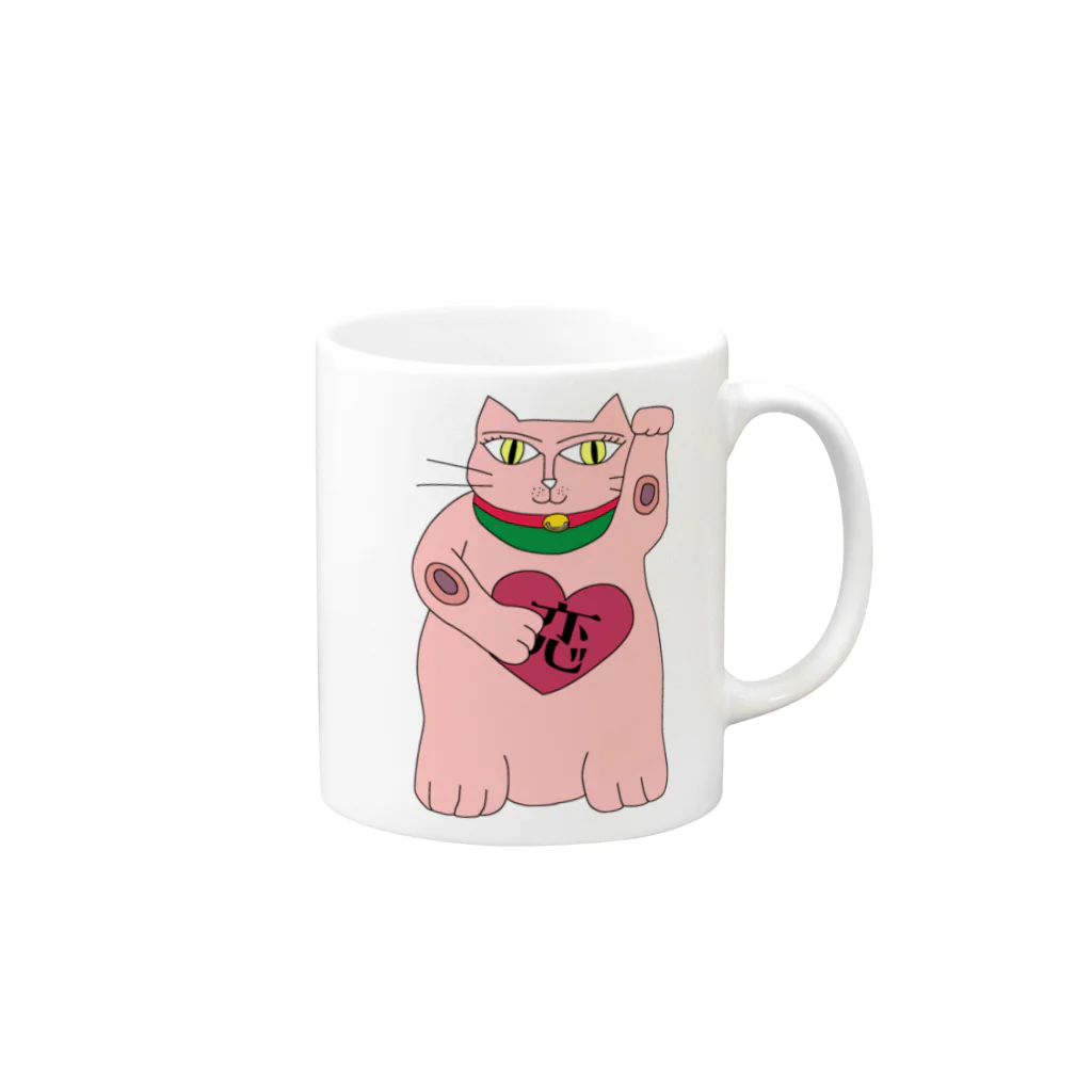 JIBARIMA雑貨のピンクの招き猫 Mug :right side of the handle