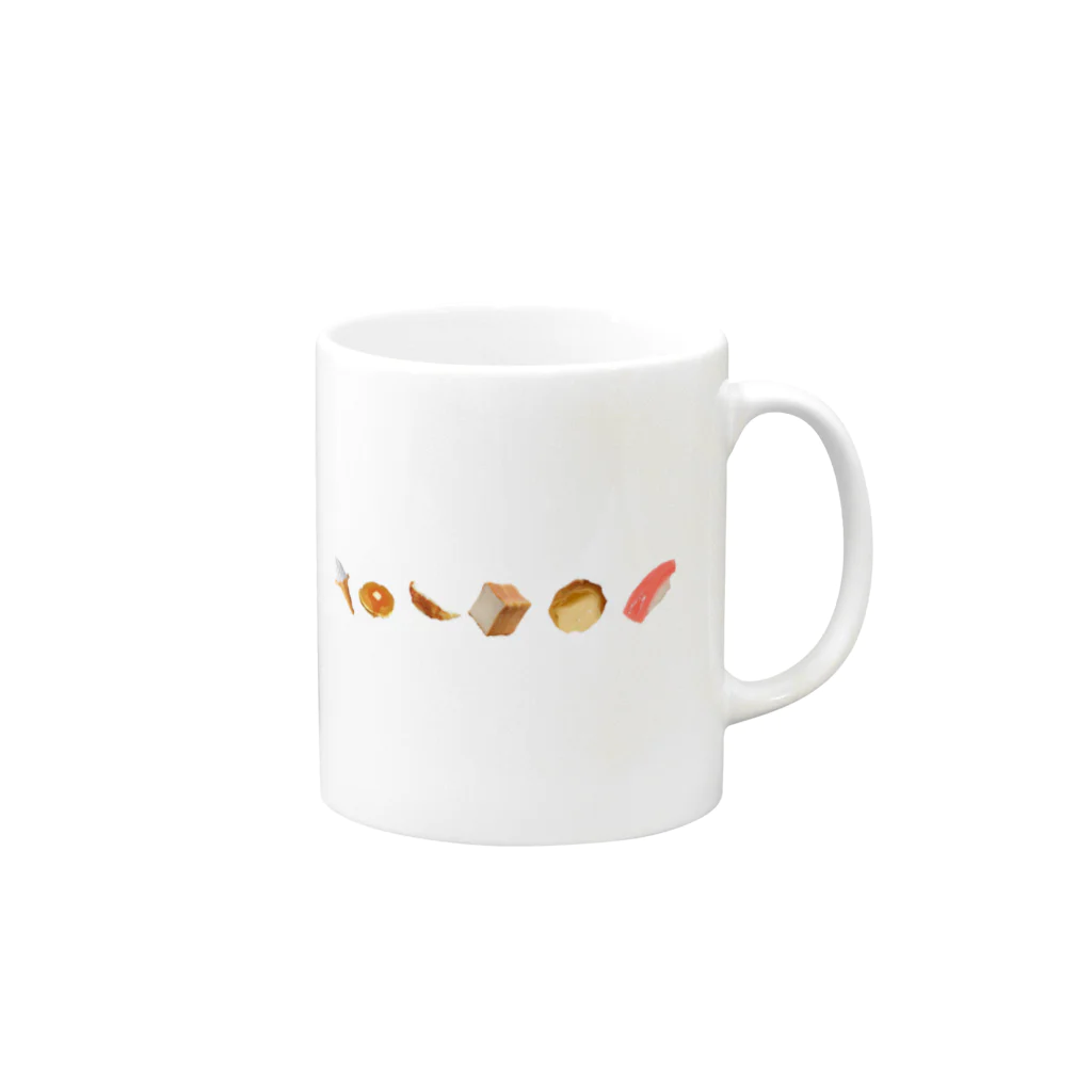 薄力の好きな食べ物が並んじゃってる Mug :right side of the handle
