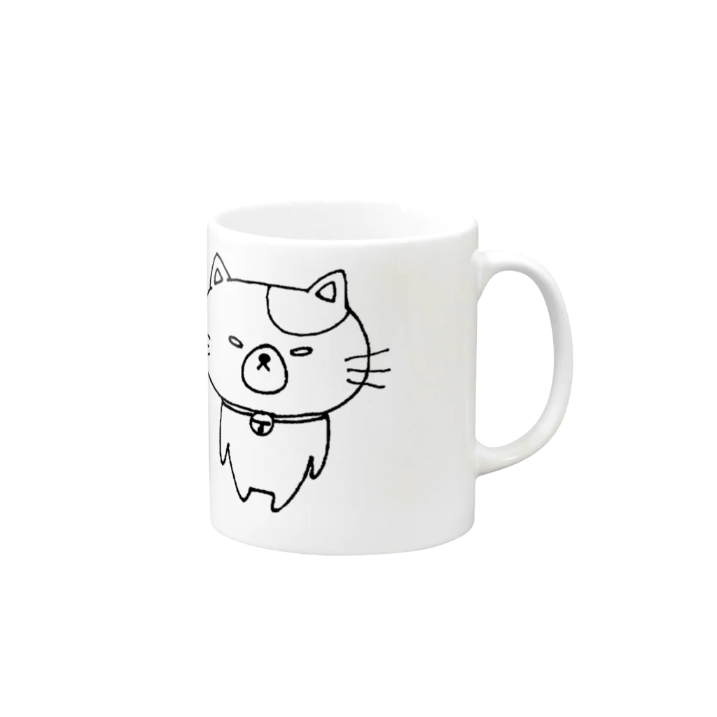 しょうゆごはんのつり目にゃんこのにぼし モノクロ Mug :right side of the handle