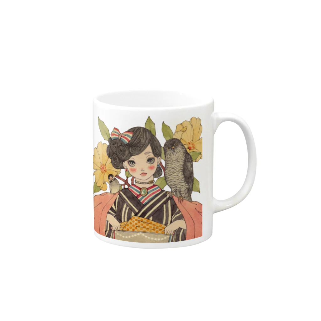 『平成少女絵』のお品物の薔薇にとり Mug :right side of the handle