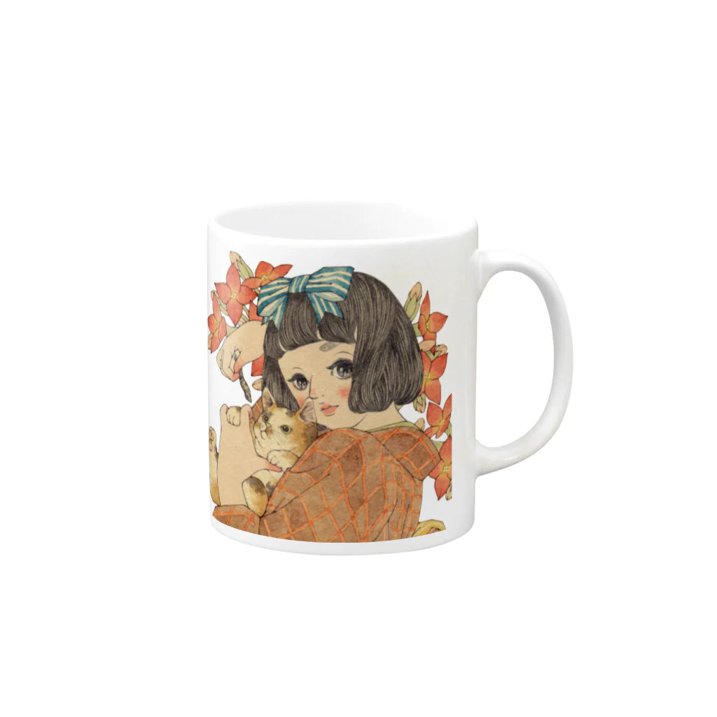 『平成少女絵』のお品物の紅弁慶にみけねこ Mug :right side of the handle