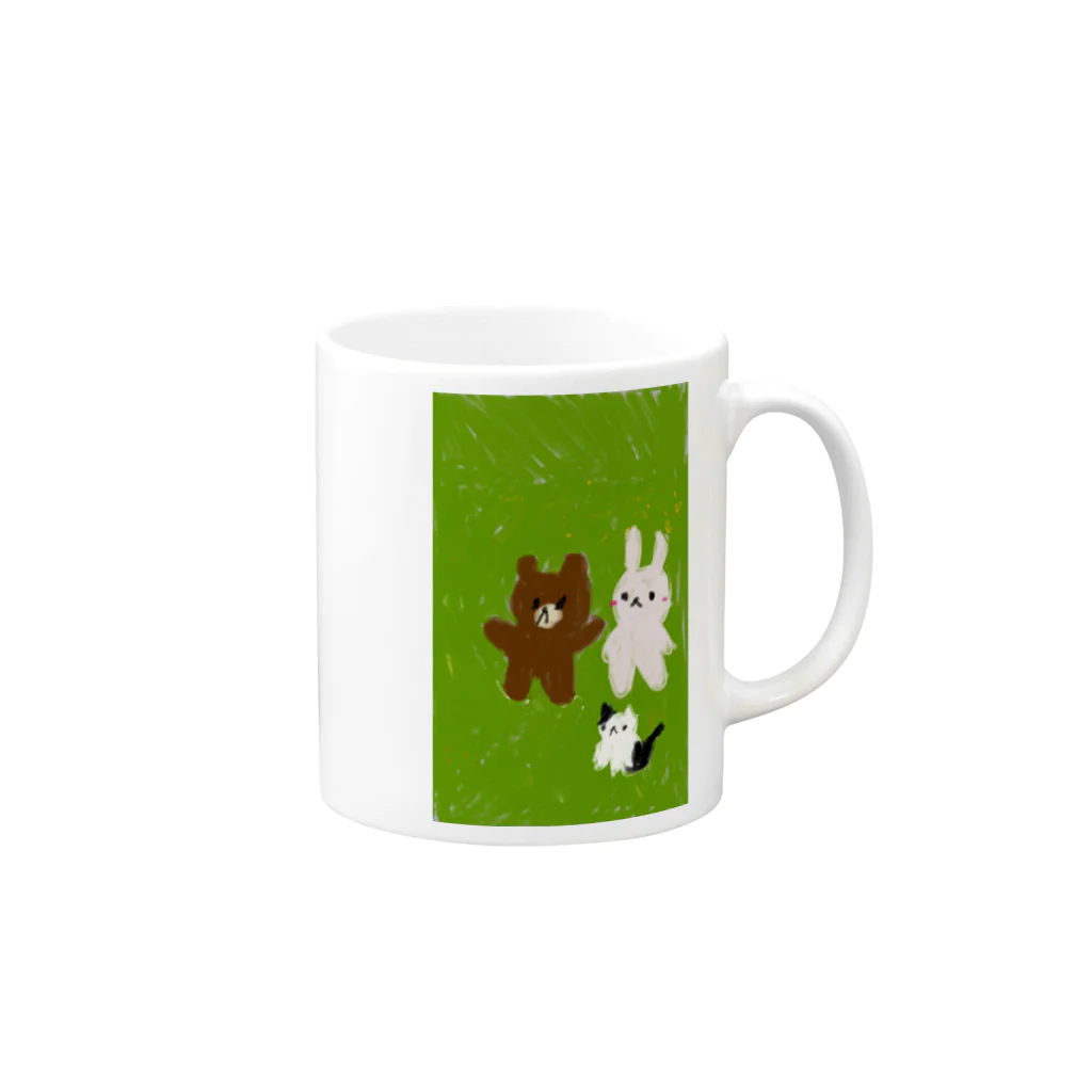 クマーチャカフェのクマーチャとヨシチャとハナチャ Mug :right side of the handle