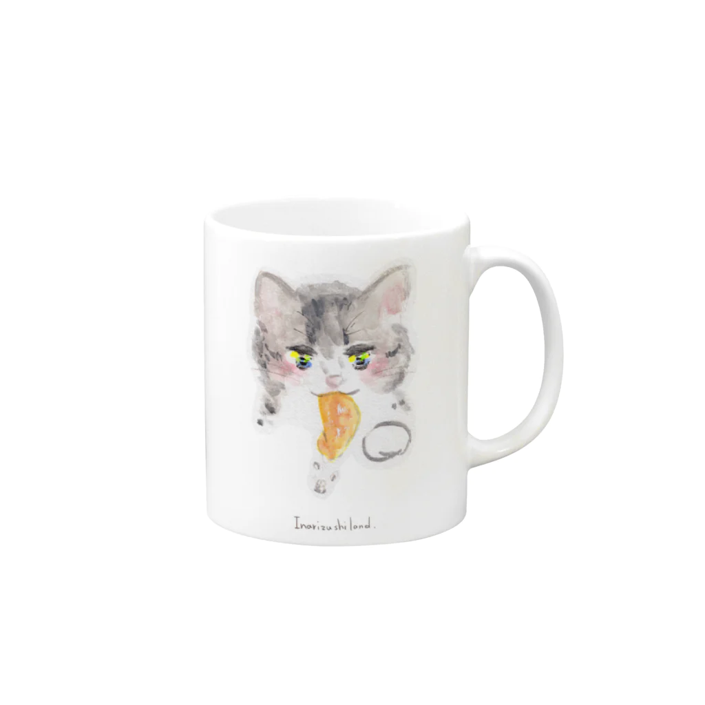 いなりずしランドのいなりずしを咥えたねこ Mug :right side of the handle